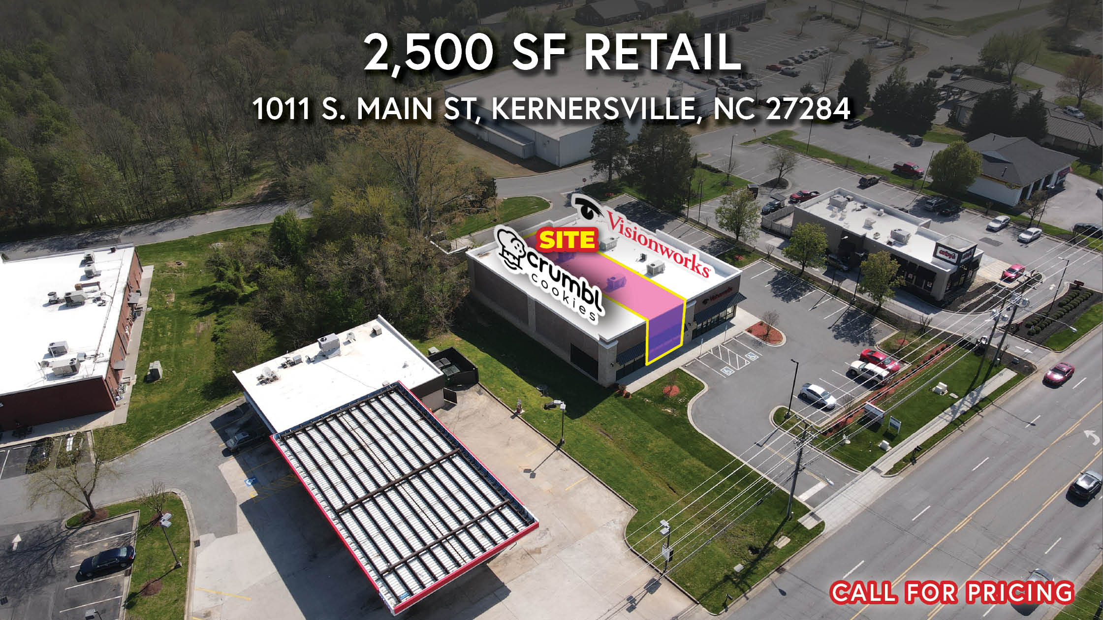 Kernersville, inline, in-line, retail, available, 2,500 SF, square feet, 2500, crumbl, cookies, crumbl cookies, crumble, crumble cookies, vision works, visionworks, vision, works,